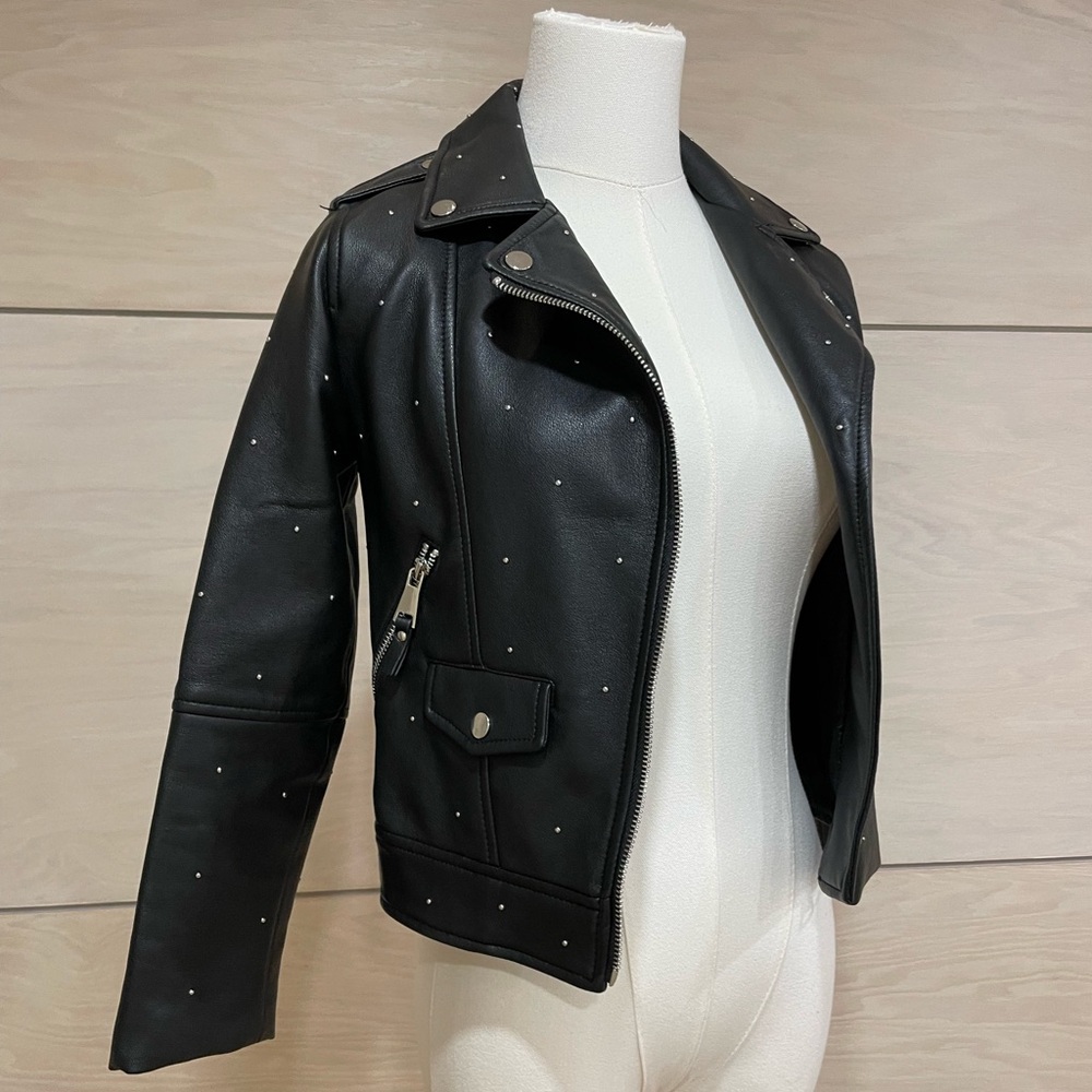 Zara Black Vegan Leather Jacket with Silver Studs